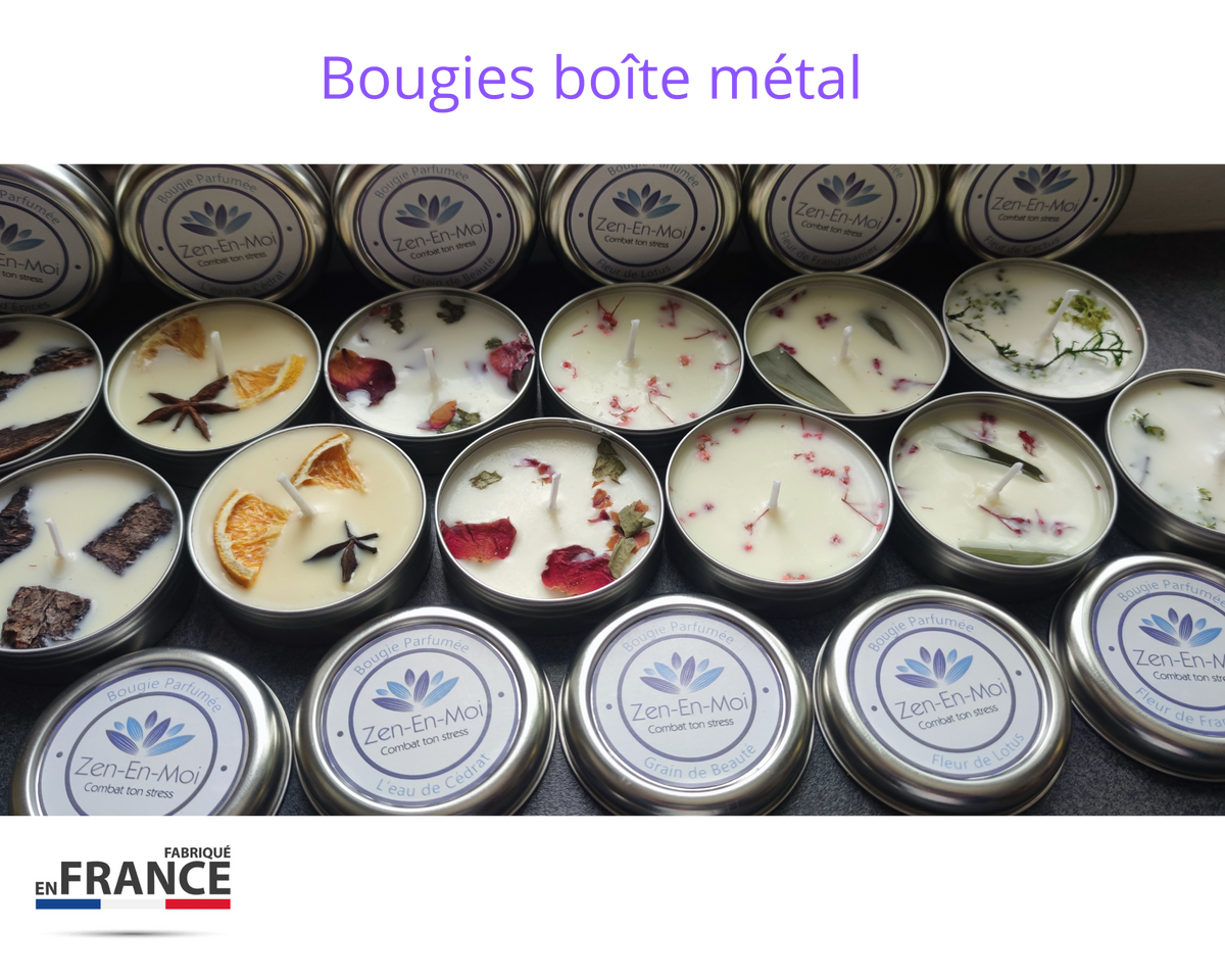 Bougie parfumée métal cire et fleurs séchées 50 g